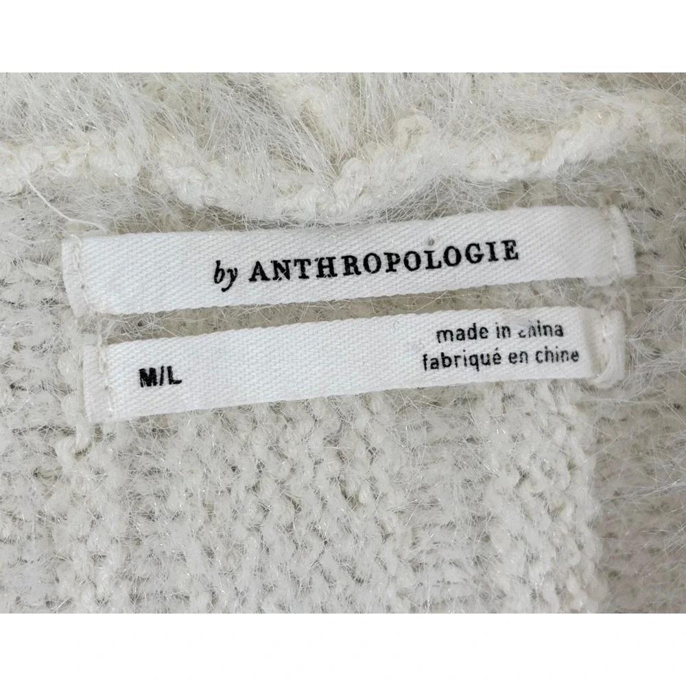 By Anthropologie Cream‎ Open Front Cocoon Cardigan M/L Fuzzy Soft Knit Sweater